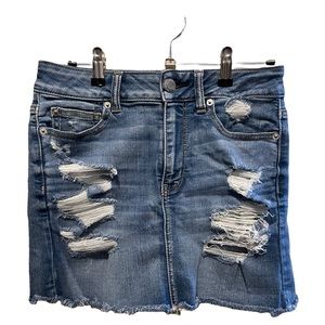 American Eagle Ne(x)t Level Stretch X High Waisted Distressed Jean Skirt -Size 4